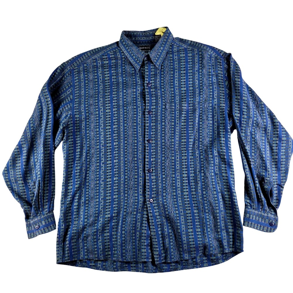 Jhane Barnes Storm Button Down Shirt Mens XL Blue Green Plaid Cotton Long Sleeve